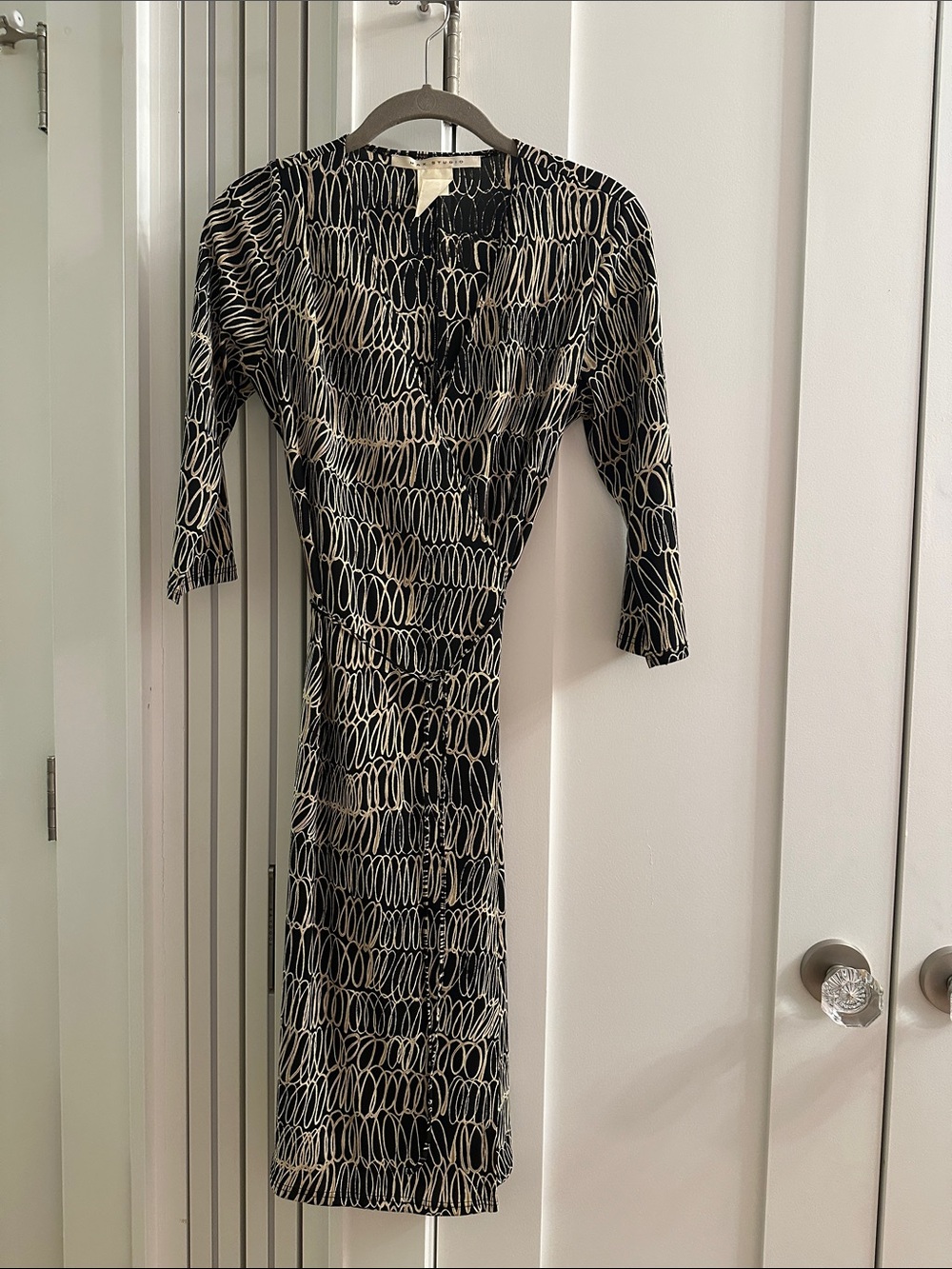 Max Studio Black & Cream Patterned Wrap Dress - Women's